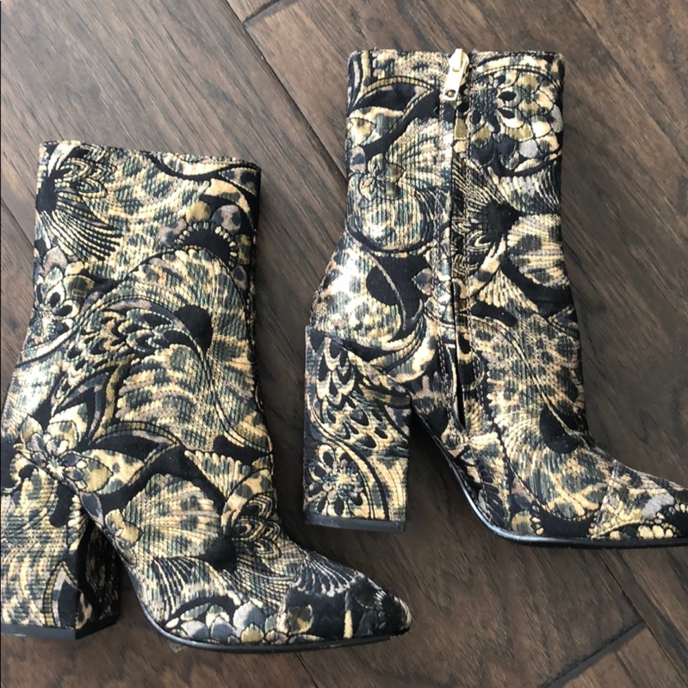 Gold and black heeled boots